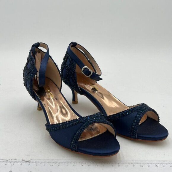 XYD Women's Sandals, Chic Peep Toe, D'Orsay Kitten Low Heels, Rhinestone Studs, - Picture 2 of 8